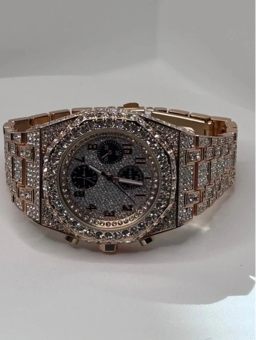 Rose Gold tone A1 Certified stainless steel watch iced out.